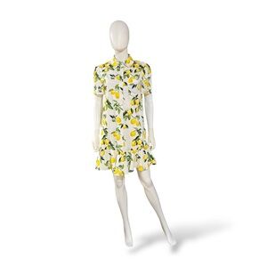 Cynthia Rowley White Lemon Print Dress, Medium